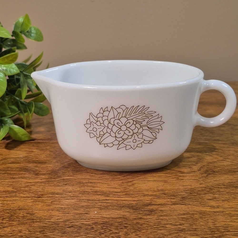 PYREX Vintage Milk Glass Woodland Pattern Gravy Boat